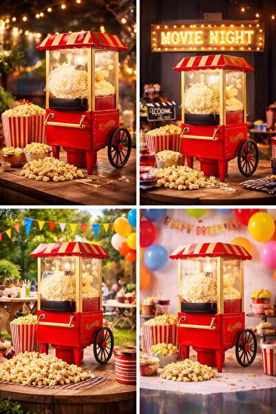 instatech Retro Popcorn Makinesi Arabalı Tasarım – Evde Sinema İçin Mısır Pat...