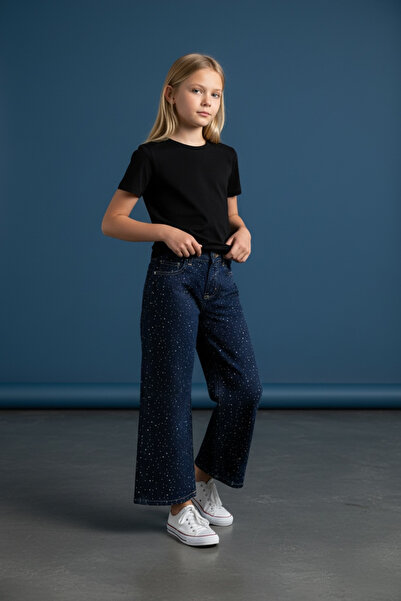 ASL GOLF CLUB Pantaloni de blugi cu picior larg pentru fete, cu broderie cu p...