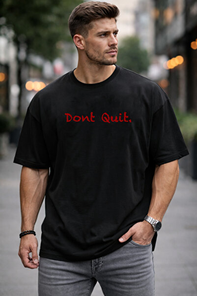 DEEPSENCE Men's Black Oversized T-Shirt Dont Quit Red Logo