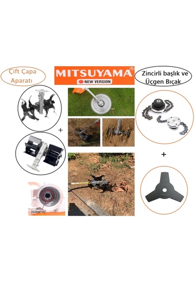 Mitsuyama Tırpan Çift Çapa Aparatı Seti Zincirli Başlık ve Üçgen Bıçak Uyumlu...