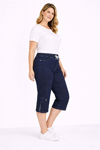 Şans Women's Plus Size Navy Blue, Elastic Waist, Slit Detail at the Leg, High...