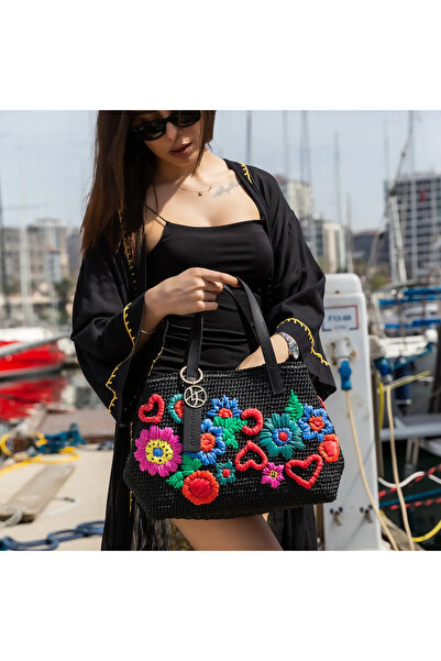 Chielle Rosela Çiçek Desenli El Örgüsü Tote Omuz Çantası