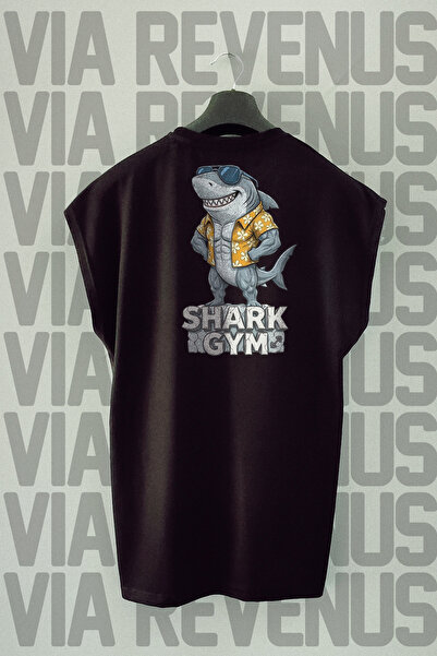 Vordevia Shark Gym Back Printed Zero Sleeve Crew Neck Sports Tshirt