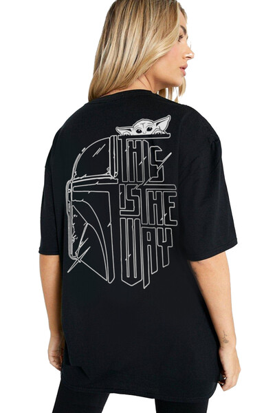 ROCKANDROLL Tricou negru pentru femei Yoda în cască supradimensionat