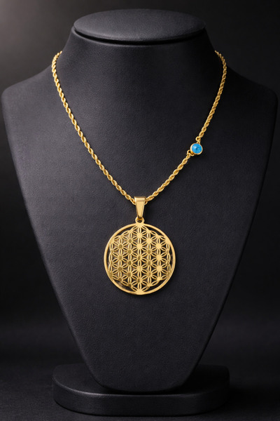 Karmu Accessories 316L ÇELİK Mavi Boncuklu Yaşam Çiçeği Çelik Burgu Kolye