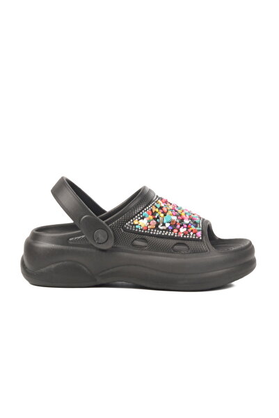 Aspor Black Embroidered Eva Women's Sabo Slippers