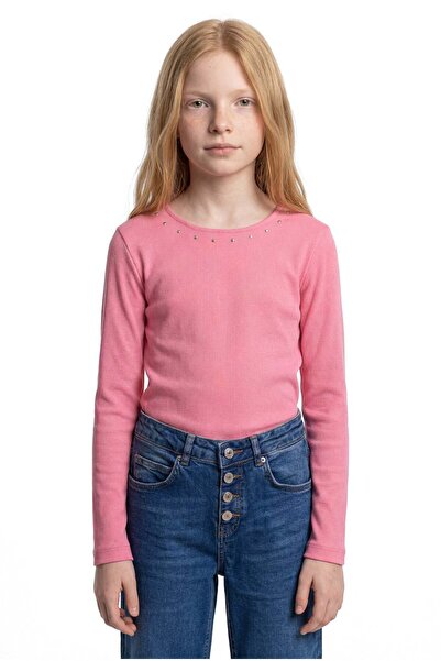 PAULMARK بلوزة للفتيات ذات ياقة لامعة مرصع بالأحجار