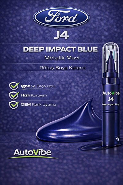 AutoVibe Ford Rötuş Boya Kalemi J4 Deep Impact Blue 2Si1Arada Çizik Giderici