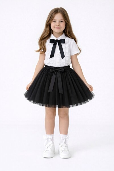 Nacar Şık Tasarımlı Kız Çocuk Fırfırlı Gömlek ve Tütü Etek Takımı 23 Nisan 29...