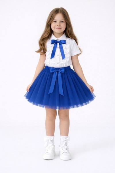 Nacar Şık Tasarımlı Kız Çocuk Fırfırlı Gömlek ve Tütü Etek Takımı 23 Nisan 29...