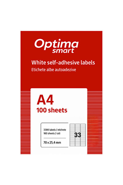 Optima Etichete inteligente autoadezive albe 33/A4, 70 x 25,4 mm, 100 coli/pa...
