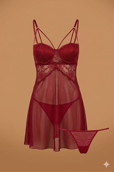 Slendos Women'S, Short, Covered, Lace Detailed, Rope Strap, Chiffon Nightgown