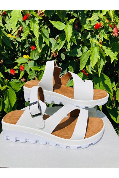 Demashoes White Fuspet Orthopedic Sole Pcs Buckled Slipper