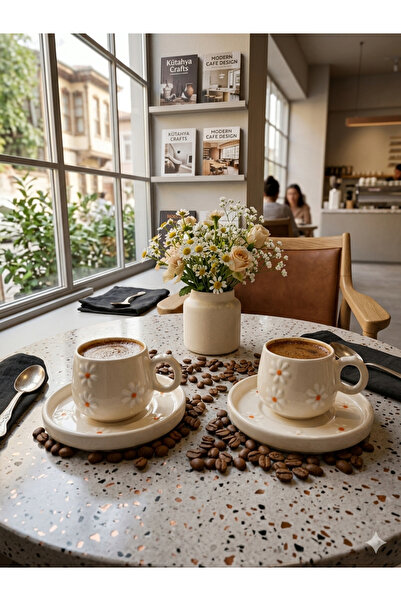 kübrart seramik 2 li Türk have fincan takımı papatya desen