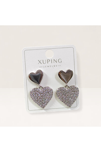 Güler Yüzlü Silver Xuping 28 mm Stone Heart Stud Earrings White