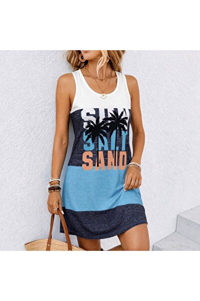 HYEM Women's Suspender Round Neck Multi-Color Short Single Jersey Dress