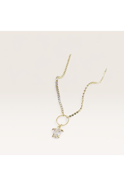 Güler Yüzlü Silver Steel Turtle Waterway Detailed Necklace 40+5 cm Gold