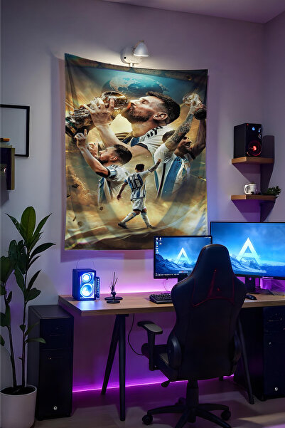 Halura Lionel Messi Duvar Örtüsü– Kaliteli Kumaş, Gamer Oda Dekoru Tapestry D...