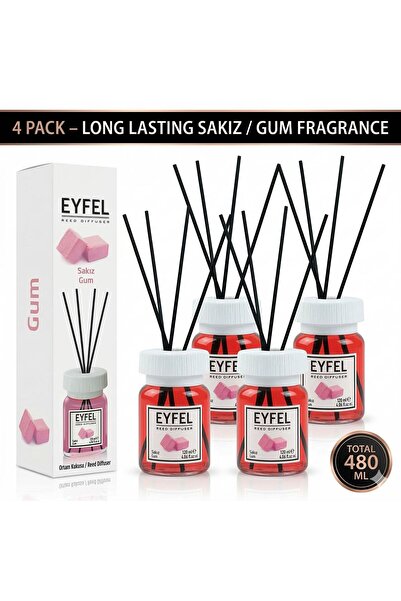 Eyfel Odorizant de cameră cu bețișoare, gumă de mestecat, 120ml x4