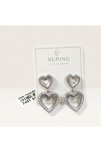 Güler Yüzlü Silver Xuping 3 cm Dangle Heart Stud Earrings White