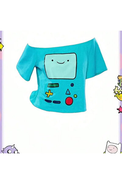 İsra Ayyıldız Moonstar Collection Mavi Adventure Time BMO Y2K Kısa Kollu T-Shirt