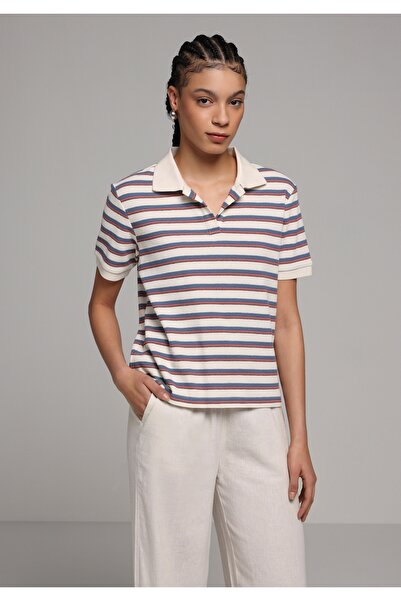 Colin's Tricou cu mânecă scurtă, cu guler polo, cu dungi, pentru femei, cu mâ...