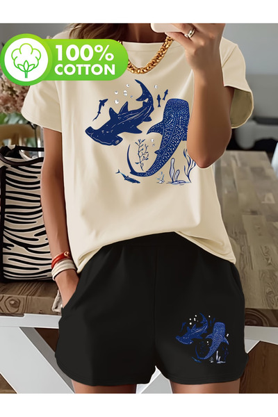 LAVİTTA Fai̇sh Shorts T-Shirt - Shorts and Top Tracksuit Set B Printed O Over...