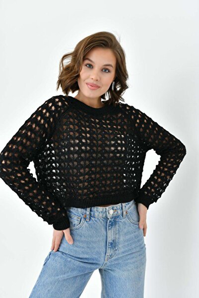 fuşyha butik Women's Bisilet Collar Lace-Like Knit Sweater Knitwear