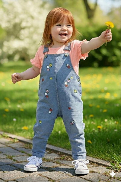 EYMİRGİYİM Floral Salopet Baby Girl 3-Piece Set 6/9 Months, 9/12 Months, 12/1...