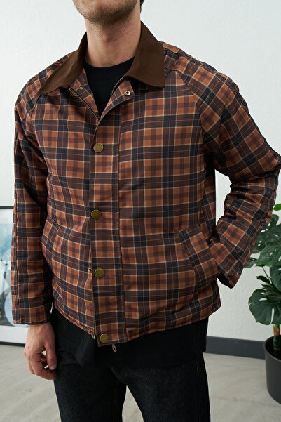 Wonraces Men's Comfortable Fit Collar Detail Patterned Lined Transitional Jacket