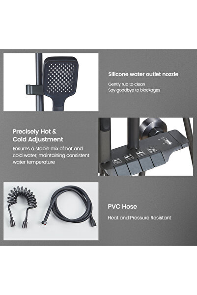 OEM Sistem de Duș cu Termostat 4 Funcții, Termostatică, Reglabilă, Aluminiu Premium, Design Modern