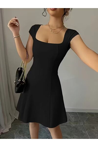 HYEM Short-Sleeved Square Neck Imported Dress Crepe