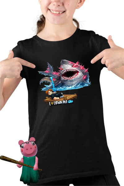 OEM Tricou Copii Fete Pescar Roblox Rechin Sea Monster Pescar