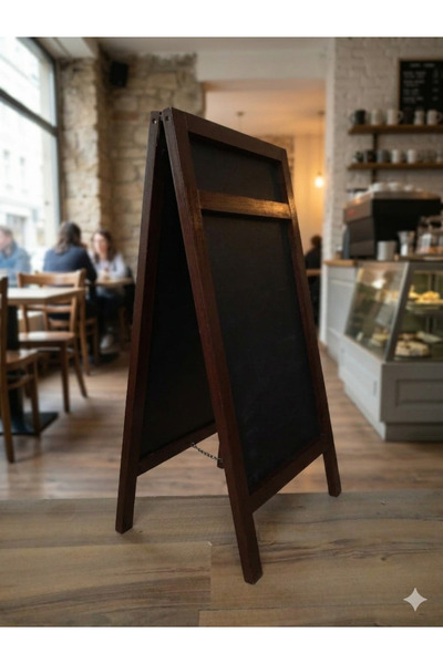 VEO STORE Ahşap Ayaklı Menü Panosu - Çift Taraflı Tebeşir Tahtası - Kafe Rest...