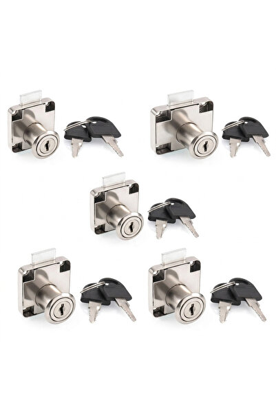 KAYRA LEATHER CRAFT Klc 5 Pieces Nickel Square Drawer Lock & Furniture Cabine...
