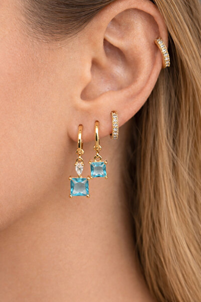 Sacce Scarves&Accessories طقم أقراط داملا آند سكوير مرصّع بالأحجار - أقراط زر...