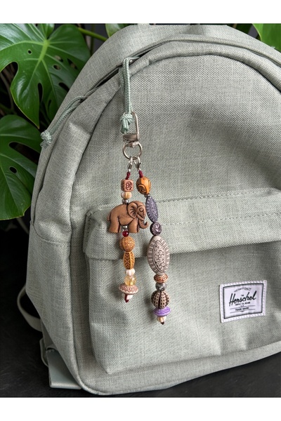 WhimsyWhite Bohemian Elephant Luck Keychain Charm with Citrine and Jasper Nat...