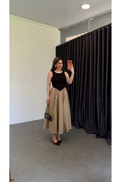 elif teke Belden Camel Poplin Piece Dress Camel