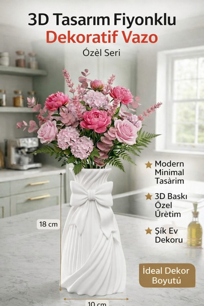 3Dikili design 3D Tasarım Fiyonklu Dekoratif Vazo – Modern Minimal Ev Dekoru ...