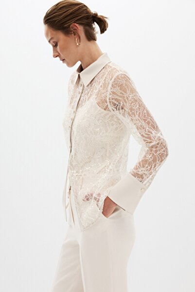 shnwomen Ecru Dantelli Gömlek