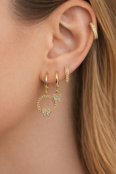 Sacce Scarves&Accessories مجموعة أقراط دائرية بسيطة مع شكل فراشة - أقراط زركو...