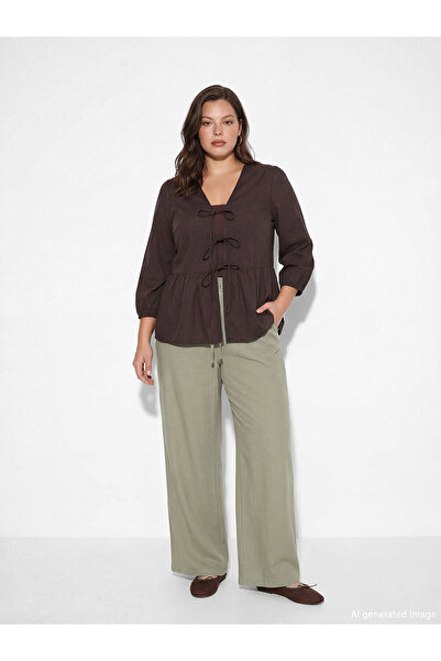 LC Waikiki Peak New Season Elastic Waist Wide Leg Women's Trousers