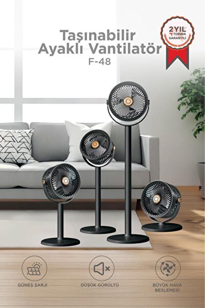 Torima Güneş Panelli Vantilatör Şarjlı Ampüllü 5 Kademeli Taşınabilir Ayarlan...