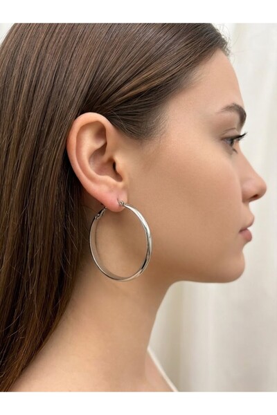 aurora dükkan Steel Silver Color 4.5cm Hoop Earrings
