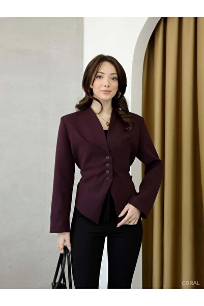 Coral Tie-Detail Four Button Jacket 6345 Plum