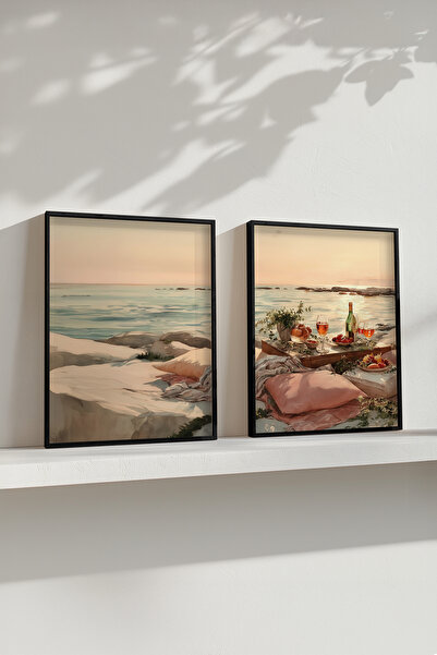 STARYUNA Μαύρο ξύλινο σετ ζωγραφικής με παραθαλάσσιο ηλιοβασίλεμα και θέα για...