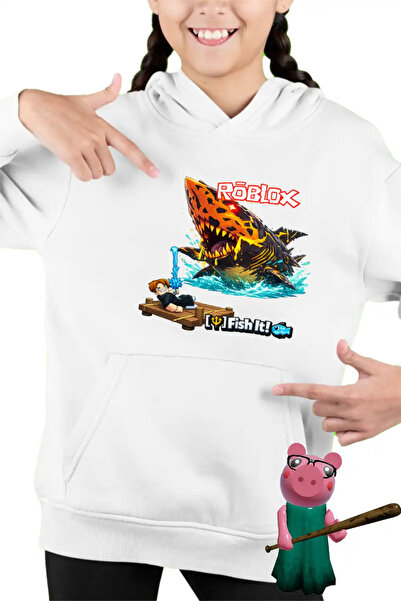 OEM Hanorac Copii Fete Roblox Fish it Dark Shark Sea Monster
