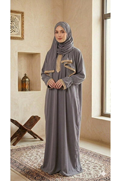 Maison Emarat Prayer Dress/ Namazi with Lace Trim Detailing & Attached Sheila