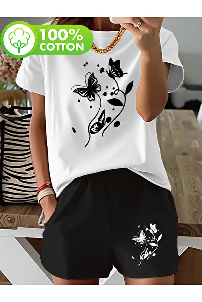 LAVİTTA Kelebek unisex women's/men's special Printed shorts & t-shirt set