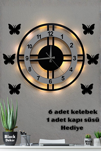 Blackdekor Modern İki Çizgili Beyaz LED Aydınlatmalı Duvar Saati 40 Cm Dekora...